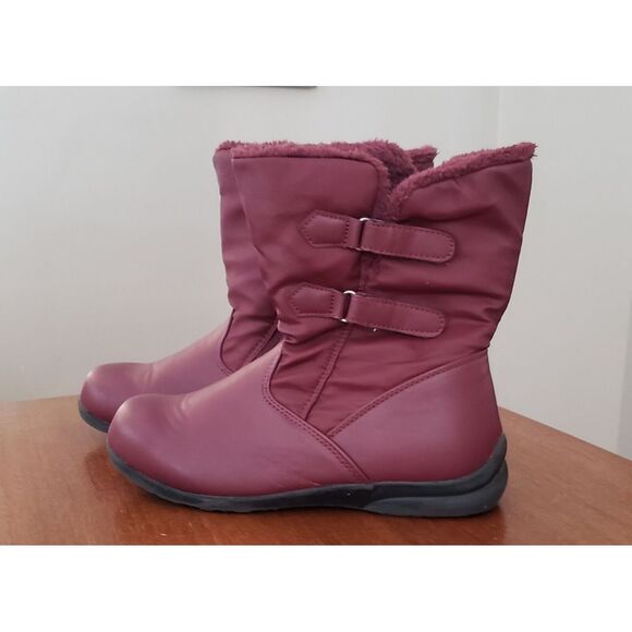 Women's Vtg Totes Snowboots Side Zip Faux Fur Rainboots 8W Cranberry‎ - Picture 1 of 10
